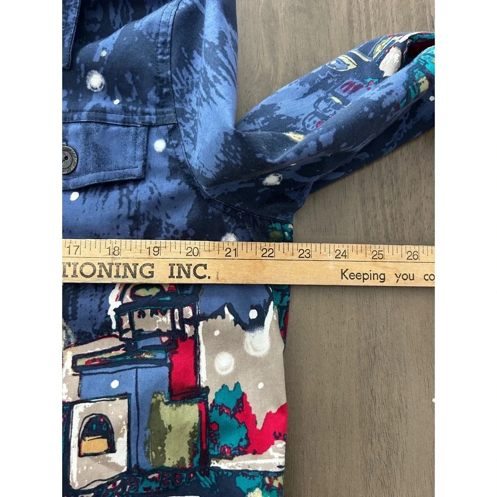 Christopher & Banks Blue Cityscape Print Cotton Button Front Jacket Womens XL